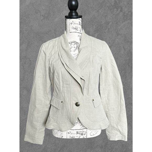 Lafayette 148 NY Khaki Textured Canvas Blazer Size 4 - Picture 1 of 8